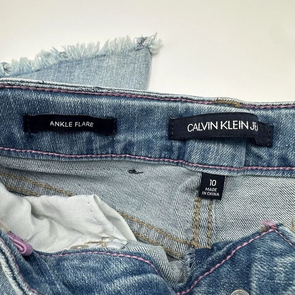 Calvin Klein Jeans Ankle Flare Girls Size 10 Fringe Raw Bottoms Stretch NWT